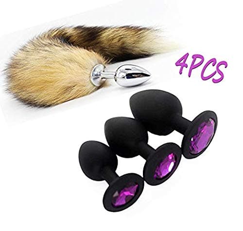 3 Pcs 3 Size Silicone Plugs Set and Fox Tail Cosplay Game Toys for Men Women