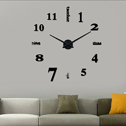 MOYO Modern Mute Frameless Large 3D DIY Wall Clock Mirror Sticker for Room Home Decorations Big Timer-Black