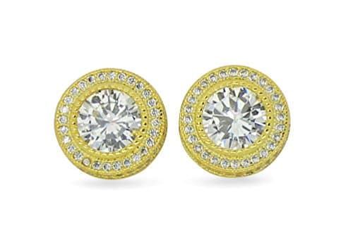 Large Round Studs 15mm Gold Plated Micro Pave Cz Hip Hop Screw Back Earrings
