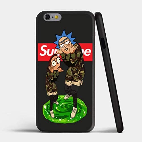 Black TPU Silicone case for iPhone 6 6S 7 7plus 8 8plus Anime Camouflage Phone Cases Morty and Rick Design (for 6 Plus)