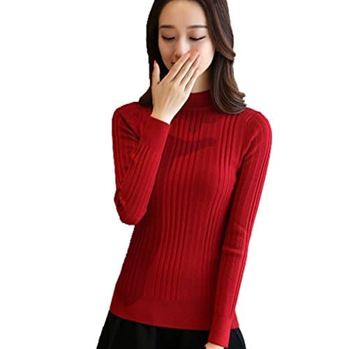 Women's Basic Slim-fit Twisted Cable Knit Pull Over Knit Sweater Top,Red,Medium