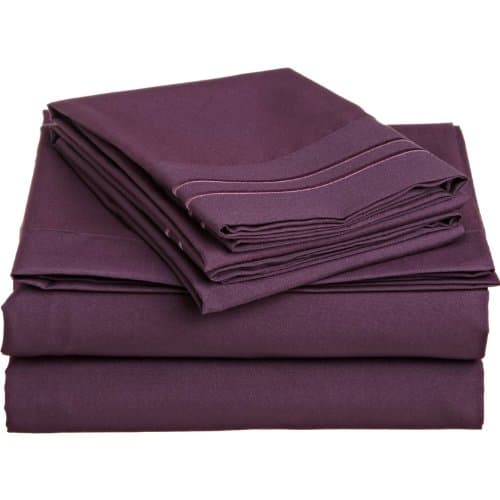 Lamma Loe Silky Soft Luxurious Supreme Microfiber 4-Piece Sheet Set with Embroidered Pillow Cases, Full, Eggplant Purple