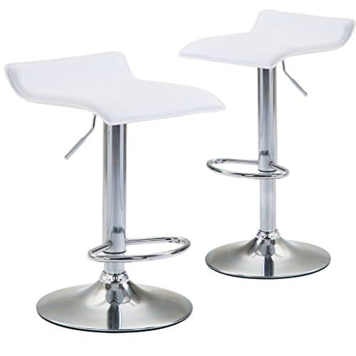 Chiming Backless Swivel Bar Stools Height Adjustable PU Leather Kitchen Dining Chair, Set Of 2, White