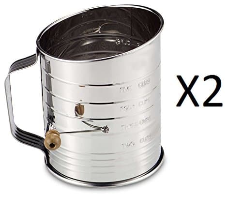 Mrs. Anderson's Baking Hand Crank Flour Icing Sugar Sifter, Stainless Steel, 3-Cup Set of 2