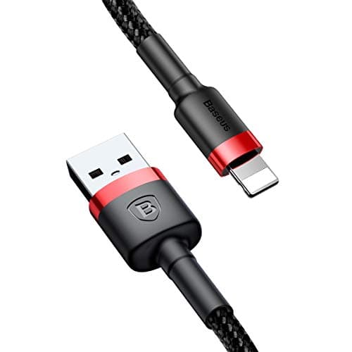 Kevlar USB Charging Cables 2.4A Quick Charge Cable Durable High-Density Weave Wire Charge & Transfer Data Cable Compatible with Apple Devices (Red with Black, 0.5M)