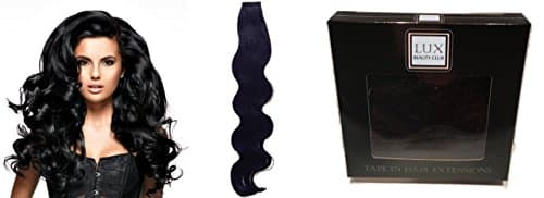 20" Color 1B Off Black Wavy 20 Pcs per Package Indian Remy Human Tape In Hair Extensions by Lux Beauty Club