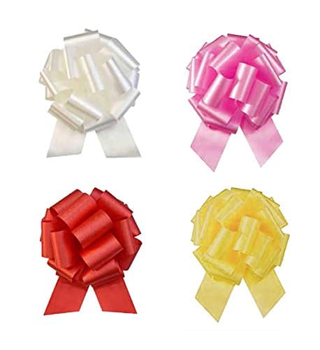 Morex Ribbon Easy Bow 4 Pack, Polypropylene, 8", Contains 1- White, 1- Yellow, 1- Pink, 1- Red
