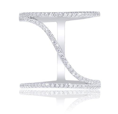 De Lelu Sterling Silver Split Shank Open Band Pave Cubic Zirconia Cz Cocktail Ring, Size 8