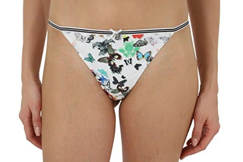 CXL Papillon Butterfly Print String Thong Bikini, White, Size M