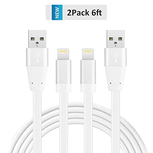 iPhone Charger Cable Novtech 2 Pack 6ft Tangle Free Flat Lightning to USB Cables for iPhone 7 7 Plus 6s 6s Plus 6 6 Plus 5s 5c 5, iPad Pro Air iPad mini, iPod touch 5th 6th nano 7th(White)
