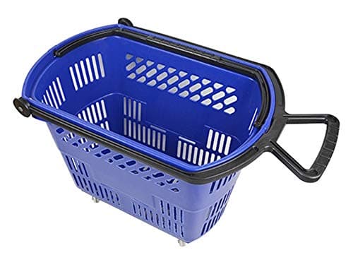 Rolling Plastic Shopping Baskets with Pull Handle Carton of 6 (Blue)