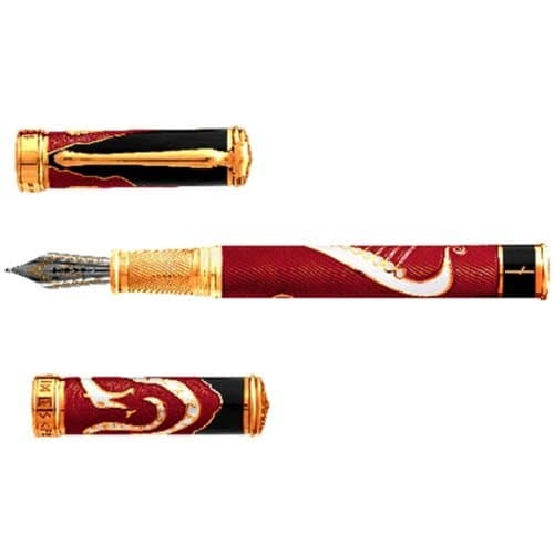 David Oscarson Valhalla Black White and Red Medium Gold Vermeil Fountain Pen