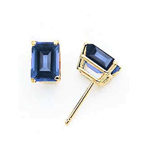 14k 7x5mm Emerald Cut Sapphire earring