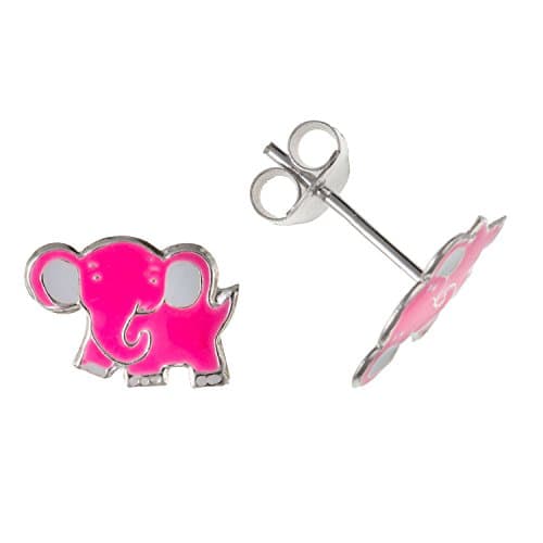 Pink Enamel Elephant Stud Earrings/Ear Studs - 925 Sterling Silver - Supplied in Free Gift Box or Gift Bag