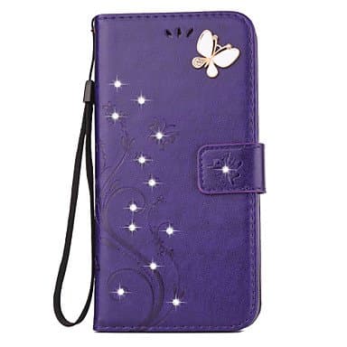 Aescin Butterfly Pattern Embossing Point Drill PU Leather Material Phone Case For iPone 7 7Plus 6S 6Plus SE 5S 4S ( Color : Purple , Compatible Models : IPhone 8 Plus )