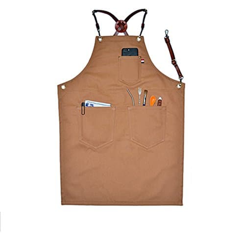 Cotton Kitchen Apron VANORIG Adjustable Bib Apron with 3 Pockets for Men and Women (brown)