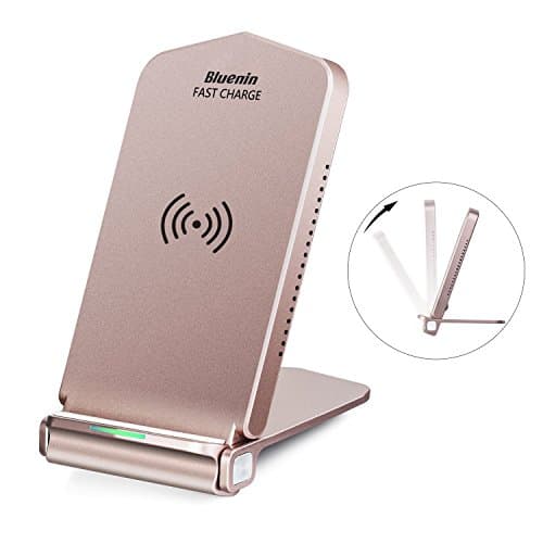 iPhone X Wireless Charger, Bluenin Foldable Fast Wireless Charging Pad Stand for Samsung Galaxy Note 8 S8 S8 Plus S7 Edge S6 Edge Plus Note 5, Standard Charge for iPhone X iPhone 8/ 8 Plus (Rose Gold)