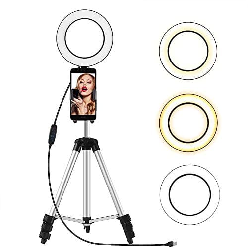 6.4" Ring Light with Tripod Stand for Selfie Makeup Live Stream and YouTube Video Dimmable LED Camera Lightand with Cellphone Holder