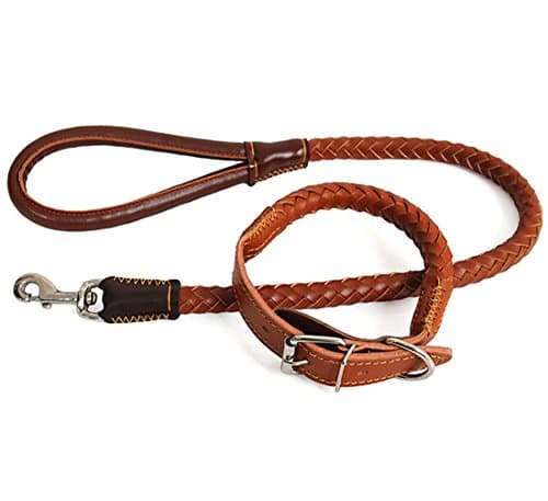 Zenol Pet Dog Leash and Collar Set Adjustable Collar Training Leather Lead Belt 3.2 ft Long 0.72 Inch Wide for Medium Large Dogs Up To 220lbs