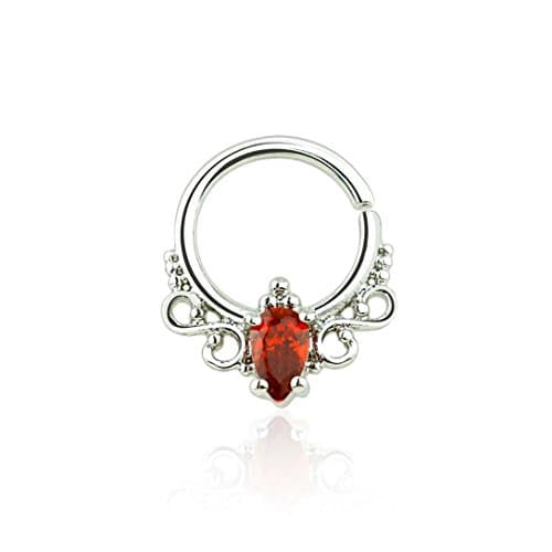 Royal Ruby Red Prong Set CZ Septum Nose Piercing 16G, 5/16"(8mm) Ring -1pc
