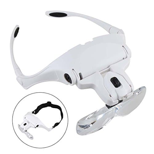 Xlinder Professional Head Mount Magnifier with LED Head Light Bracket and Headband ,5 Replaceable and Interchangeable Lenses: 1.0X, 1.5X, 2.0X, 2.5X, 3.5X,Perfect for jewelry work, watch repair, arts