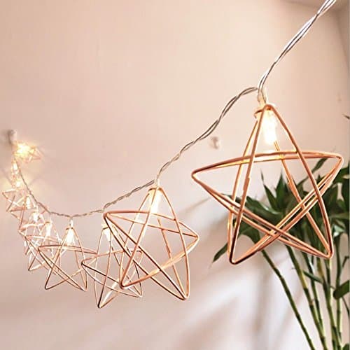 Metal String Lights, EONHUAYU 1.8M 10LED Geometric String Lights Rose Gold String Lights Battery Operated for Christmas Home Party Decoration