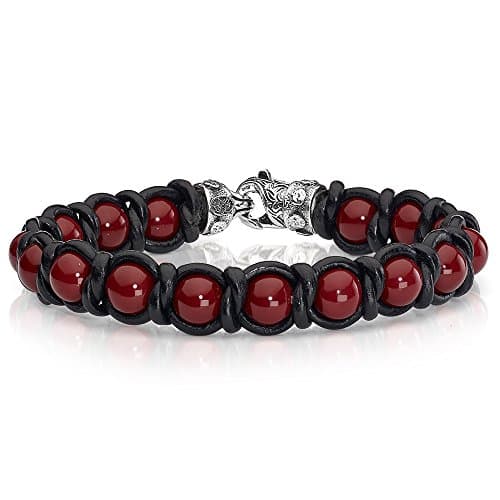 Braid And Bead Red Shell Pearl And Braided Black Leather Scott Kay Mens Bracelet