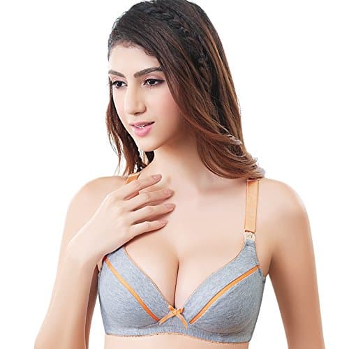 Full Support Seamless Nursing Bra With Free Bra Extender 34B-40D (38D, Grey)