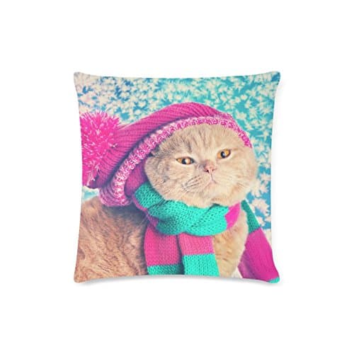 Cute Cat Wear Hat Scarf Rectangle Sofa Home Decorative Throw Pillow Case Cushion Cover Cotton Polyester Twin Side Printing 16"x 16"