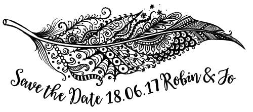 Personalised Laser Rubber Stamp - Magical Feather Save The Date