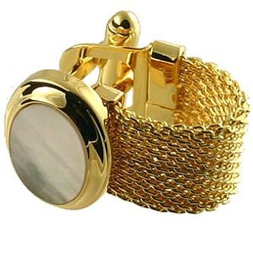 Cuff links Wrap Around Double Cufflinks~Strap~Watch Strap Gold-tone Mother Of Pearl Cufflinks + Hand Made Pouch