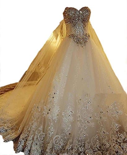 Mella Women's Plus Size Wedding Dresses for Bride 2017 Beads Wedding Dress Long Train Lace White-20W Plus Size