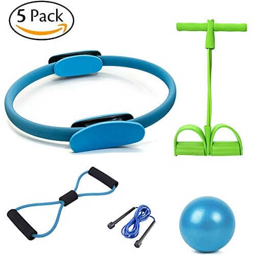 5-Piece Pilates Ring Pedal Resistance Band Elastic Pull Rope Fitness Circle Fitness