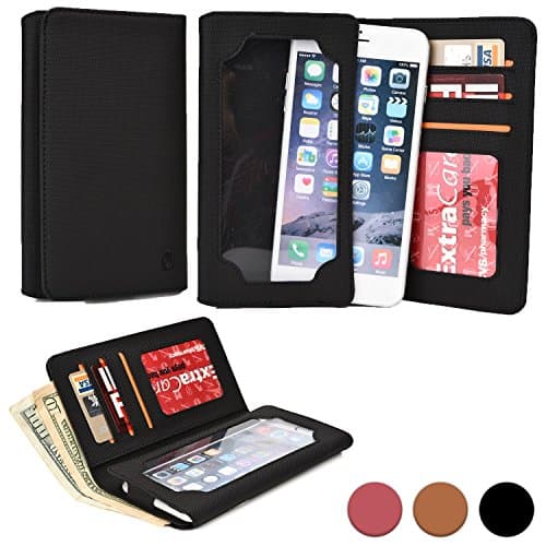 Cooper Cases(TM) Infinite Wallet Universal 6" Smartphone Case in Black (PU Canvas Cover, Built-in Screen Protector, Card Slots, ID Holder, Billfold)