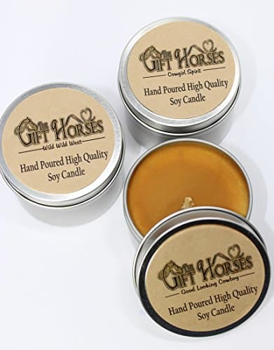 Western Theme - 3 pack - All natural Scented Soy Candles includes Good Looking Cowboy (SEXY), Cowgirl Spirit (Honeysuckle Jasmine), Wild Wild West (Leather, Cedar, Musk, Patchouli) in 6 oz. Tins