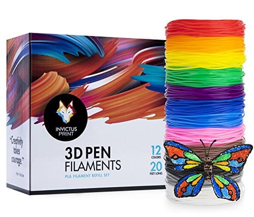 3D Pen/3D Printer Filament Refills 1.75mm (Over 200 Feet) - PLA Color Filaments for 3D Pens - Bonus Stencil eBook, Vibrant, Colorful Art Supplies for Kids and Artists (12 colors, 20 ft each)