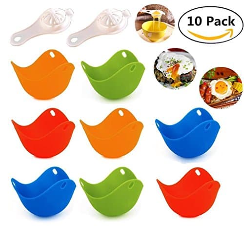 8 Egg Poacher &amp; 2 Egg Separator for Bonus, Magnolian Silicone Non Stick Egg Poacher Cups, Microwave Stovetop Egg Cooker Perfect to Make Delicious Poached Egg in Minutes