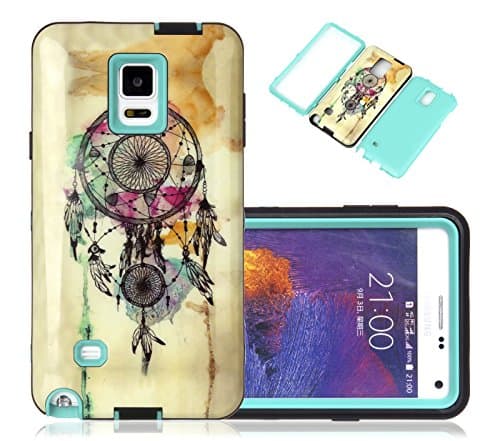 Note 4 Case, Galaxy Note 4 Case, CexCob Vintage Dream Catcher [High Impact Shockproof 3 in 1 Hybrid] Silicone &amp; Hard Plastic Rugged [Armor Combo] Phone Case Cover for Samsung Galaxy Note 4, Mint