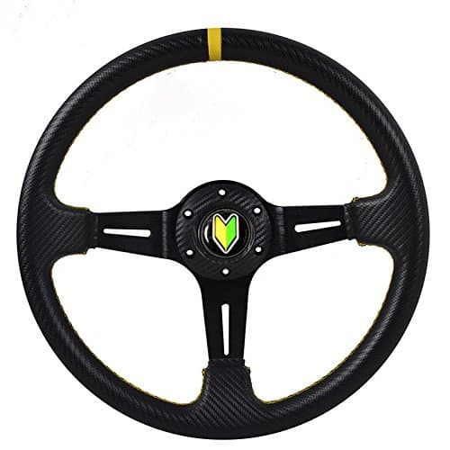 350mm Deep Dish Steering Wheel 6 Bolt Universal Custom (Black Streak Yellow Stripe)
