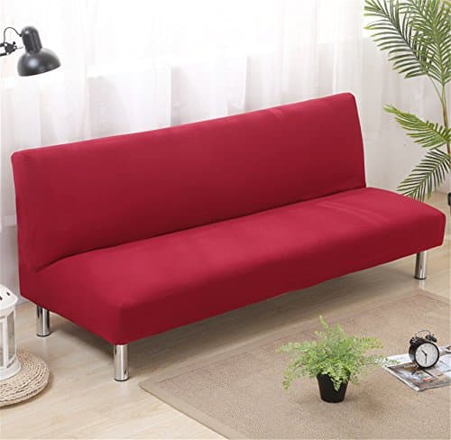 Stretch Sofa Cover Solid Polyester Spandex Fabric Armless Couch Cover Sofa Slipcovers Cheap Sofa Bed Covers For Livingroom(Burgundy)