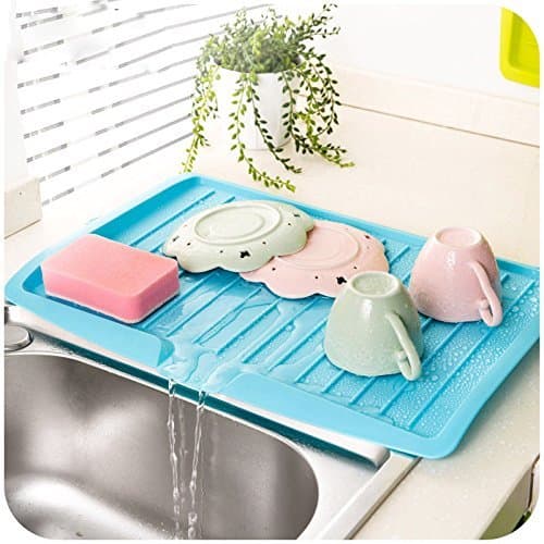 PDFans Dish Drainer Board Drip Tray Plastic Sink Worktop Drainboard (Blue)