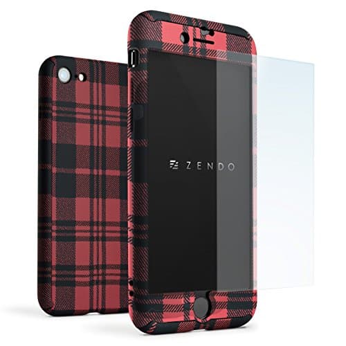 iPhone 7 Case + Asahi 9H Grade Tempered Glass (Premium Bundle: Case + Glass) Sleek Japanese Patented 360° Design - NanoSkin EX iPhone 7 CHECKERED RED
