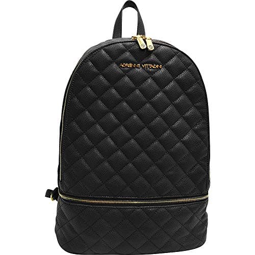 Adrienne Vittadini Pebble Grain Quilted Large Backpack (Black)
