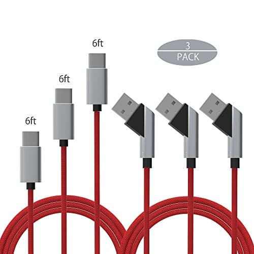 USB Type C Cable, BYZ 3 Pack 6ft Nylon Braided USB Type C Charging Cable Red
