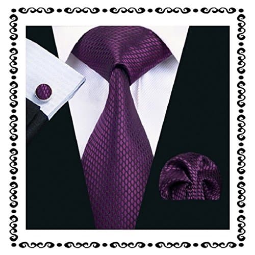 Men's Classic Solid Plain Silk Necktie Tie Hanky Cufflink Set