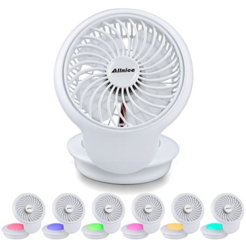Allnice Mini Fan USB Powered Table Desk Personal Cooling Fan 3 Speeds Adjustable with 7 Colorful Night Light for Home Laptop Office Bedroom Room (White)