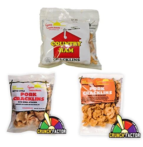 Crunchy Pork Rind Cracklin Sampler 6 Plain 6 BBQ 6 Ham