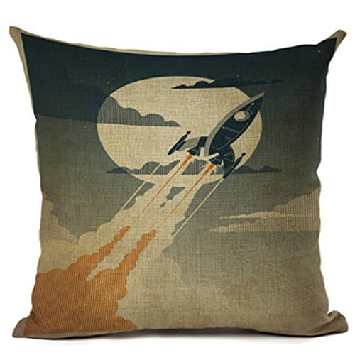 New Arrive Starry Sky Style Rocket Launching Linen Cotton Square Retro Floral Home Decor Throw Pillow Cushion Cover Cojines Yellow 450mm450mm