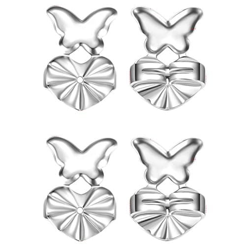Adjustable Hypoallergenic Support Lift Earring Backs Secure For Heavy Earrings On TV (Butterfly, Two Pair Silver-Plated)