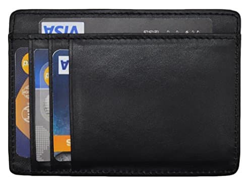 Mens Genuine Leather RFID Blocking Card Case Front Pocket Slim Wallet Black
